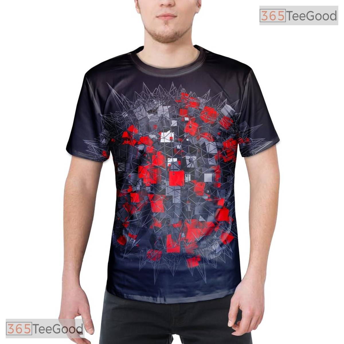 Black Geometric Graphic Design 3D Printed Casual Crewneck Unisex T-Shirt Youthful