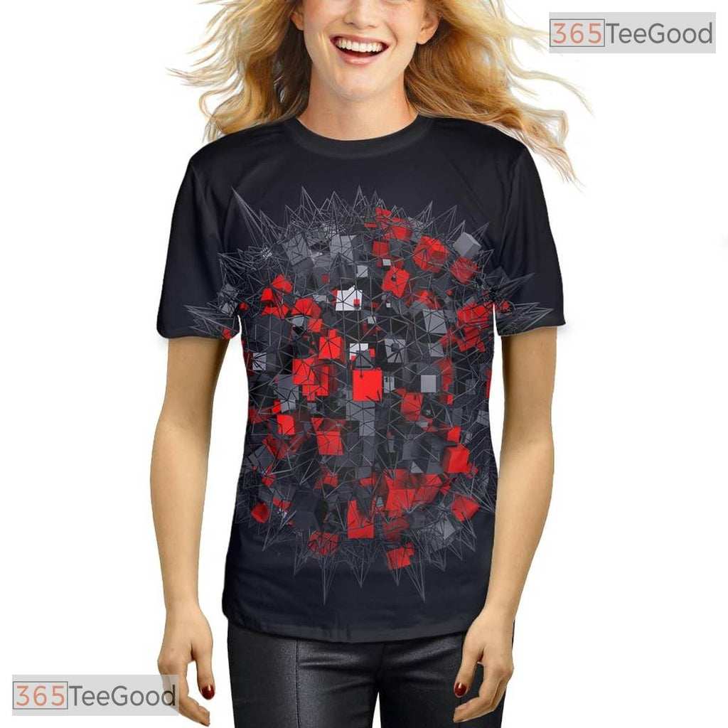 Black Geometric Graphic Design 3D Printed Casual Crewneck Unisex T-Shirt Youthful