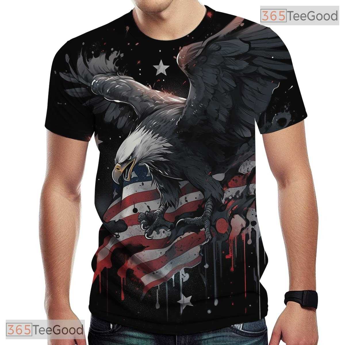 Patriotic American Eagle Black USA Flag 3D Printed Unisex Short Sleeve T-Shirt