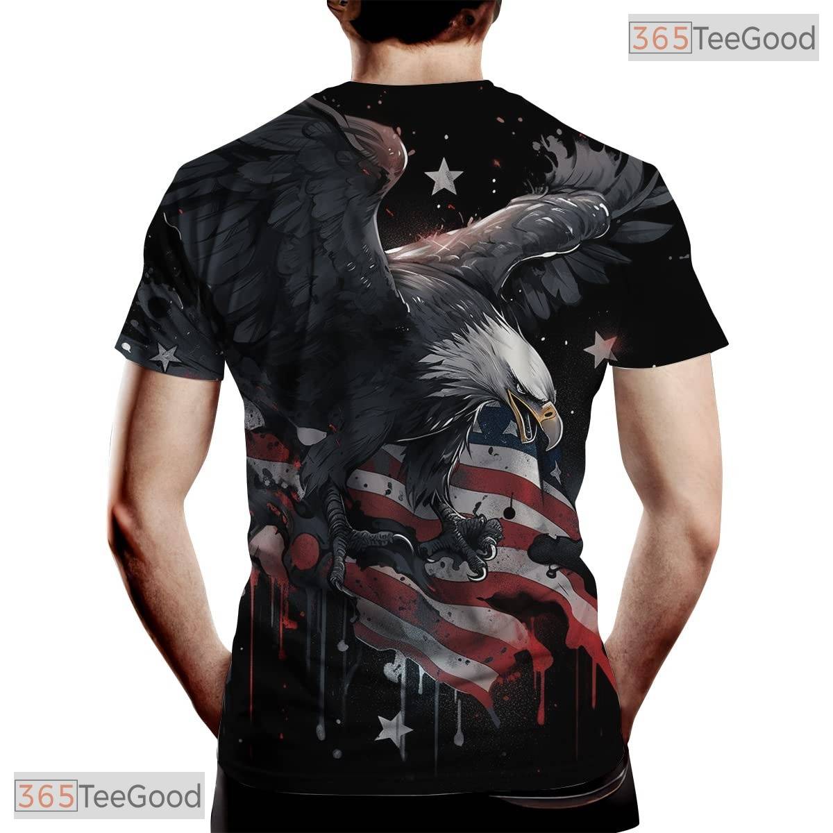 Patriotic American Eagle Black USA Flag 3D Printed Unisex Short Sleeve T-Shirt