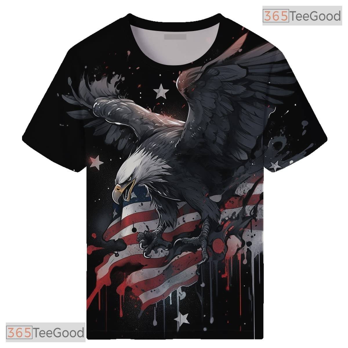 Patriotic American Eagle Black USA Flag 3D Printed Unisex Short Sleeve T-Shirt