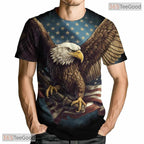 Novelty Bald Eagle USA Flag Black 3D Graphic Printed Casual T-Shirt Men Women