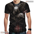 Majestic Eagle American Flag Black 3D Graphic Print Casual Unisex Tee Shirt