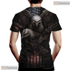 Majestic Eagle American Flag Black 3D Graphic Print Casual Unisex Tee Shirt