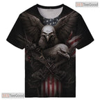 Majestic Eagle American Flag Black 3D Graphic Print Casual Unisex Tee Shirt