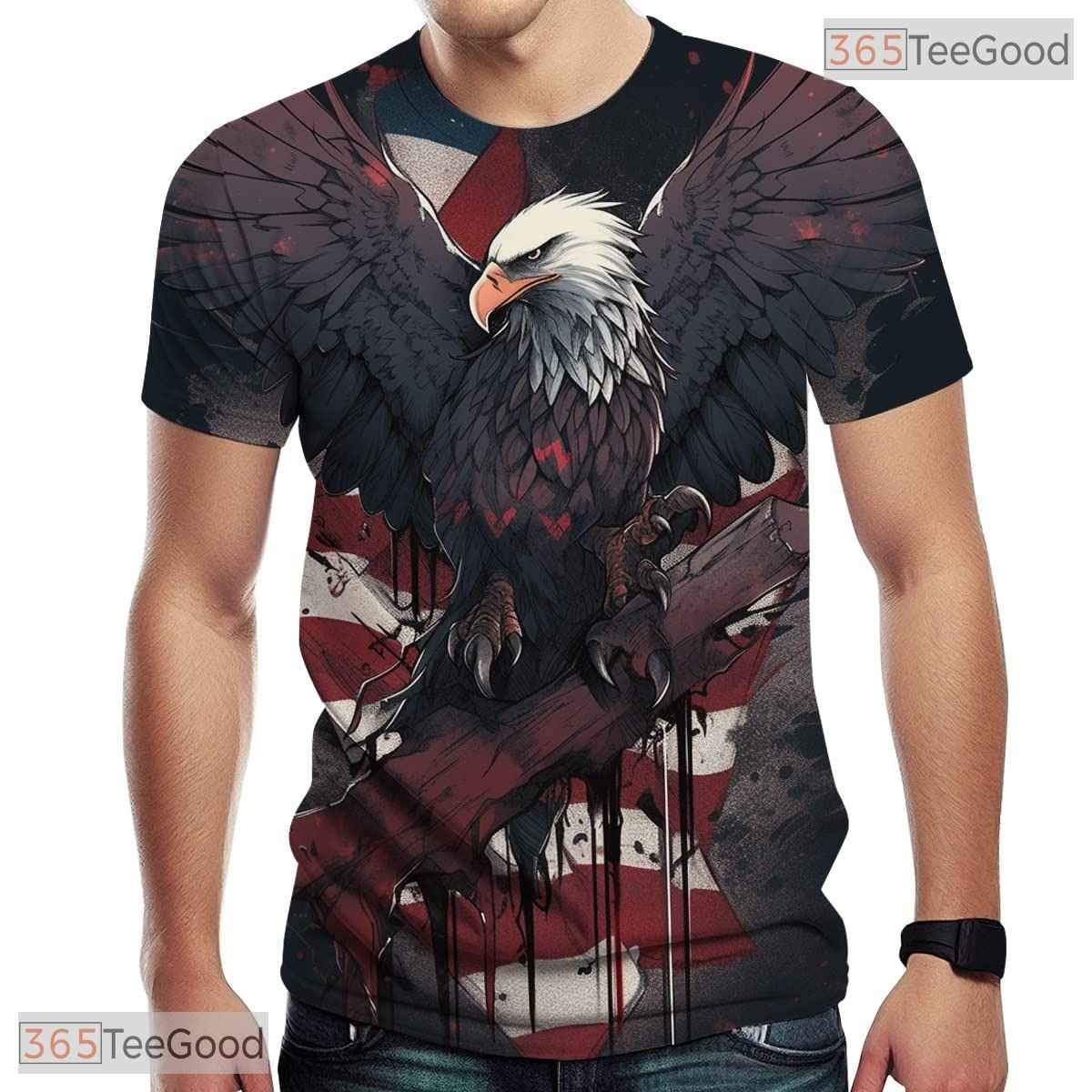 Classic Black American Flag Eagle 3D Print Novelty Short Sleeve Unisex Shirt