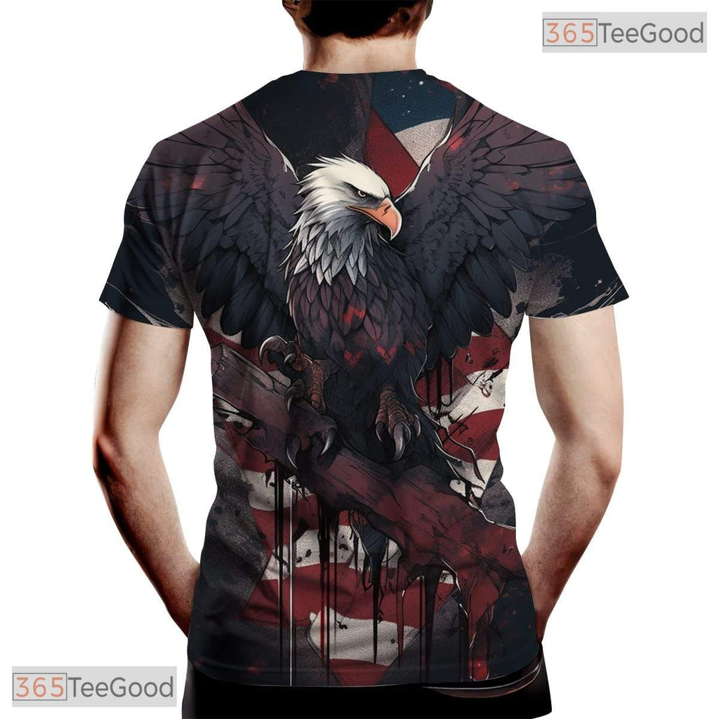 Classic Black American Flag Eagle 3D Print Novelty Short Sleeve Unisex Shirt