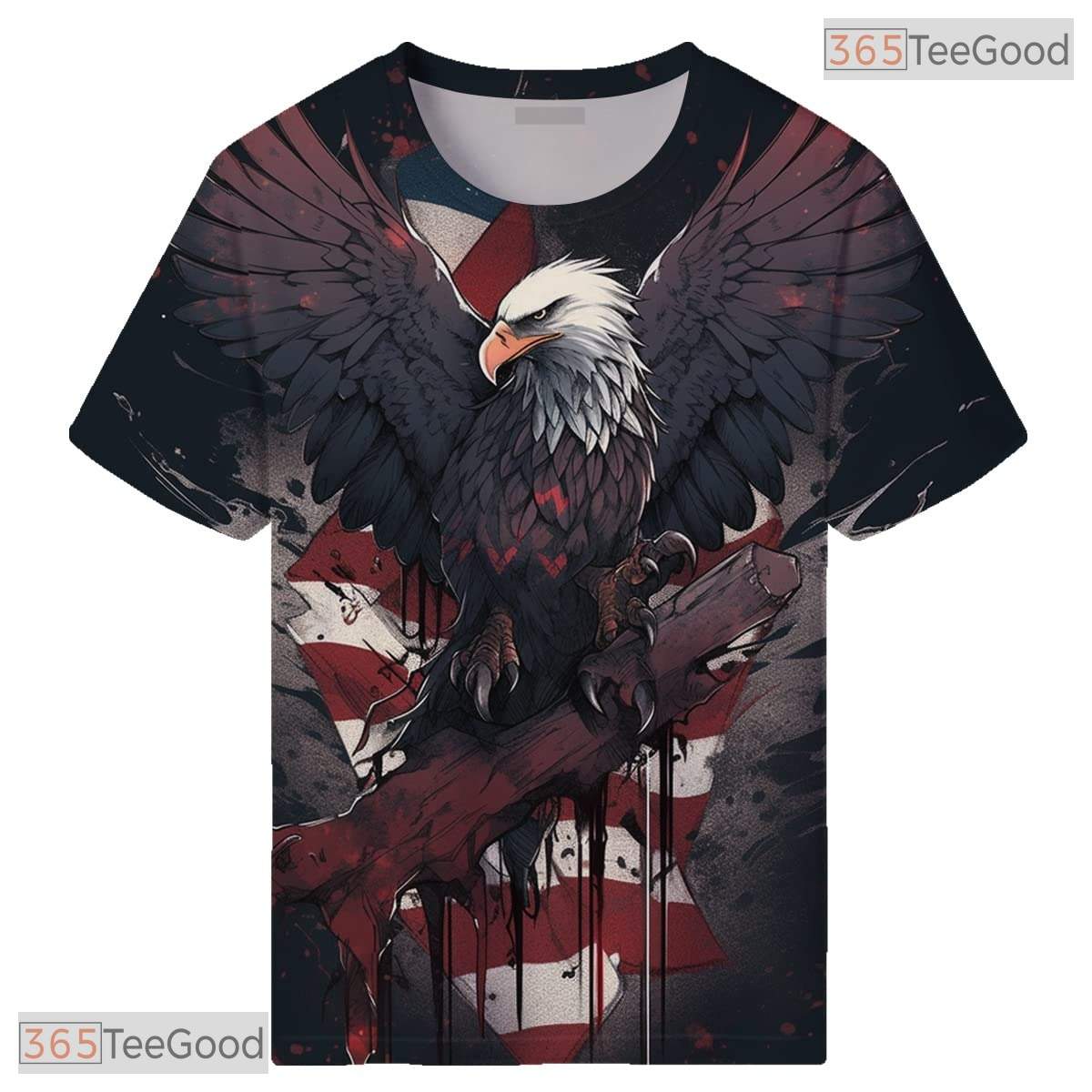 Classic Black American Flag Eagle 3D Print Novelty Short Sleeve Unisex Shirt