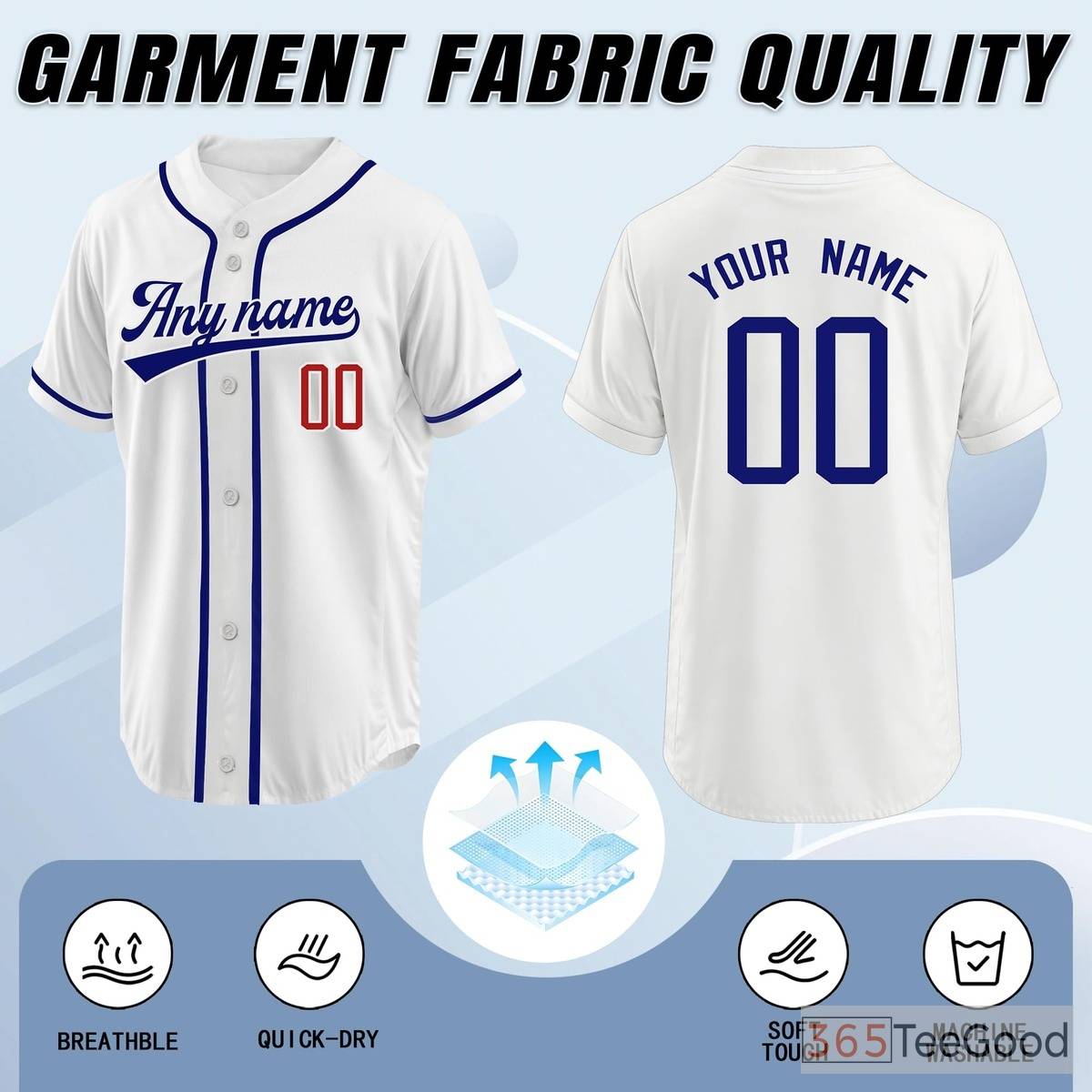 Blue and White Baseball Jersey Tee for Men & Women - A classic color blend for everyday style