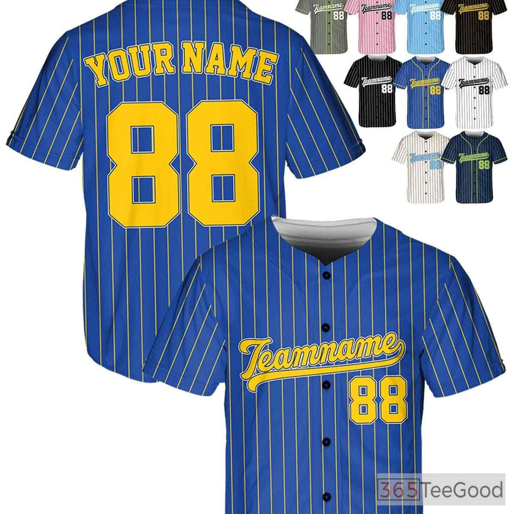 Blue and Yellow Baseball Jersey Tee - Custom Name, Number, and Logo Personalization