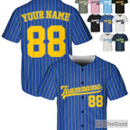 Blue and Yellow Baseball Jersey Tee - Custom Name, Number, and Logo Personalization