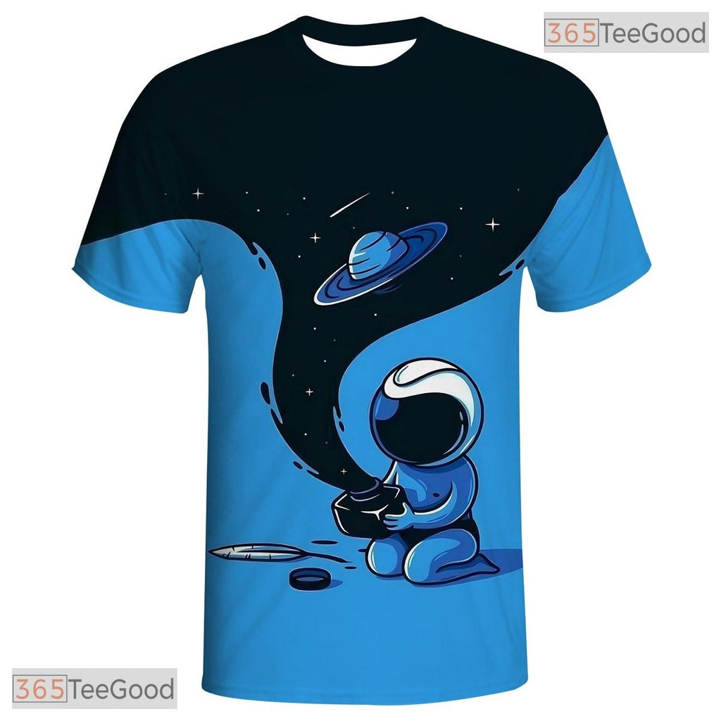 Blue Astronaut Space Basketball Graphic 3D Printed Short Sleeve Unisex Tee Shirt Top