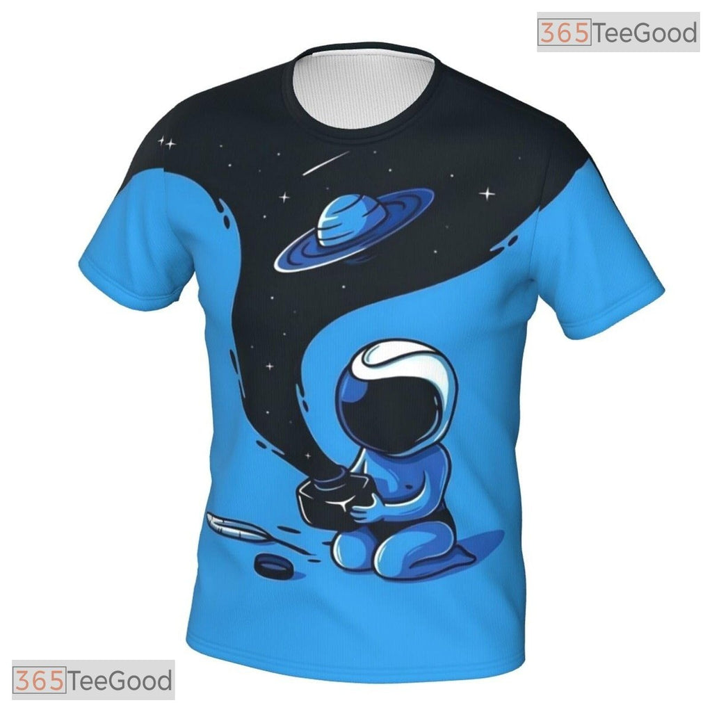 Blue Astronaut Space Basketball Graphic 3D Printed Short Sleeve Unisex Tee Shirt Top