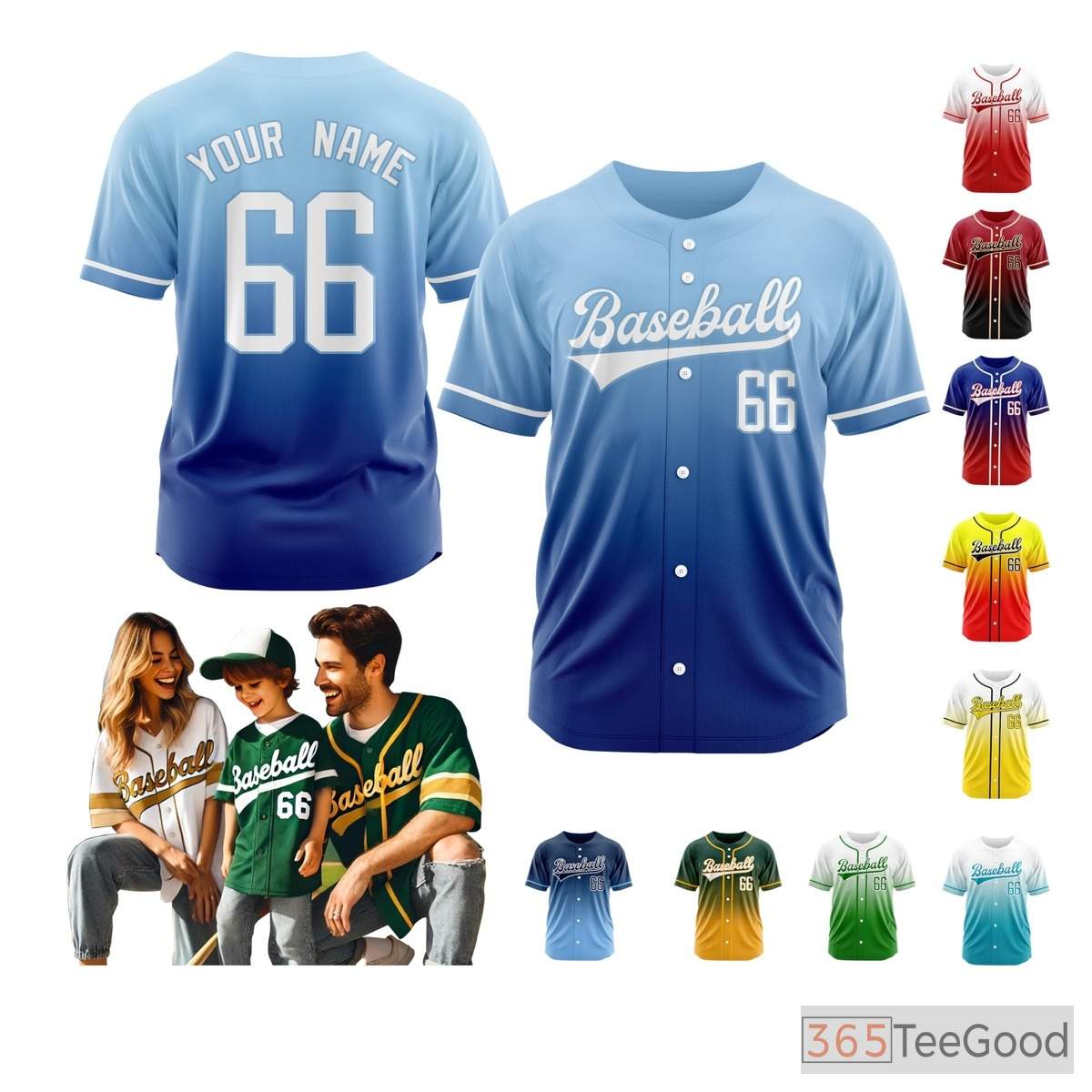 Blue Baseball Jersey Tee for Men & Women - Add Your Stitched Player Details