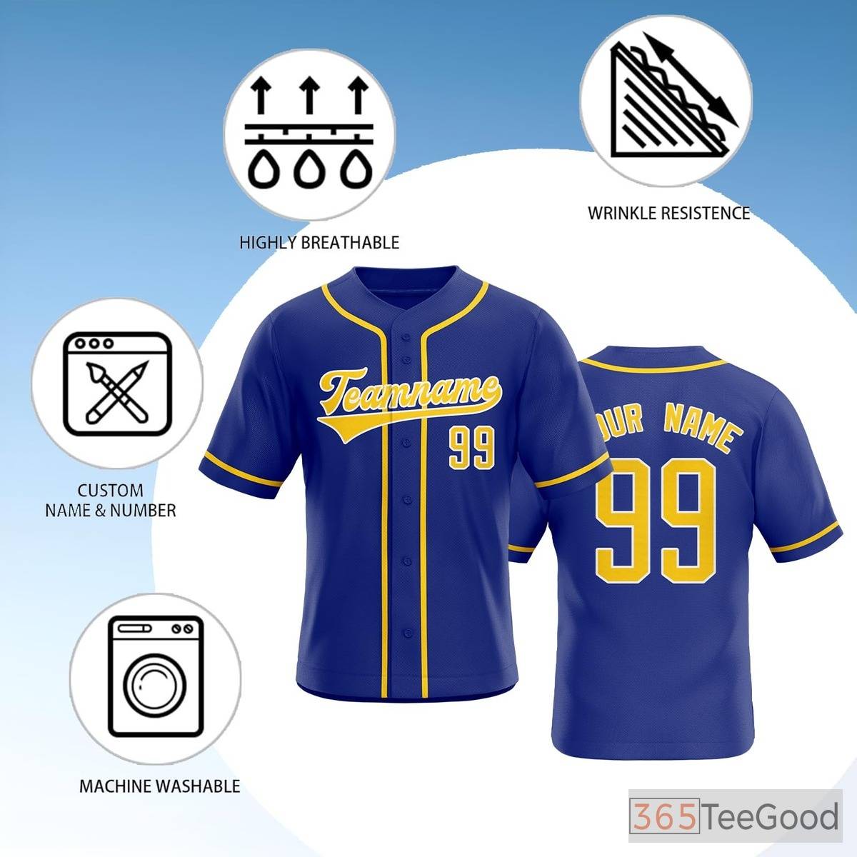 Blue Baseball Jersey Tee for Men & Women - Your Blank Canvas for Custom Apparel