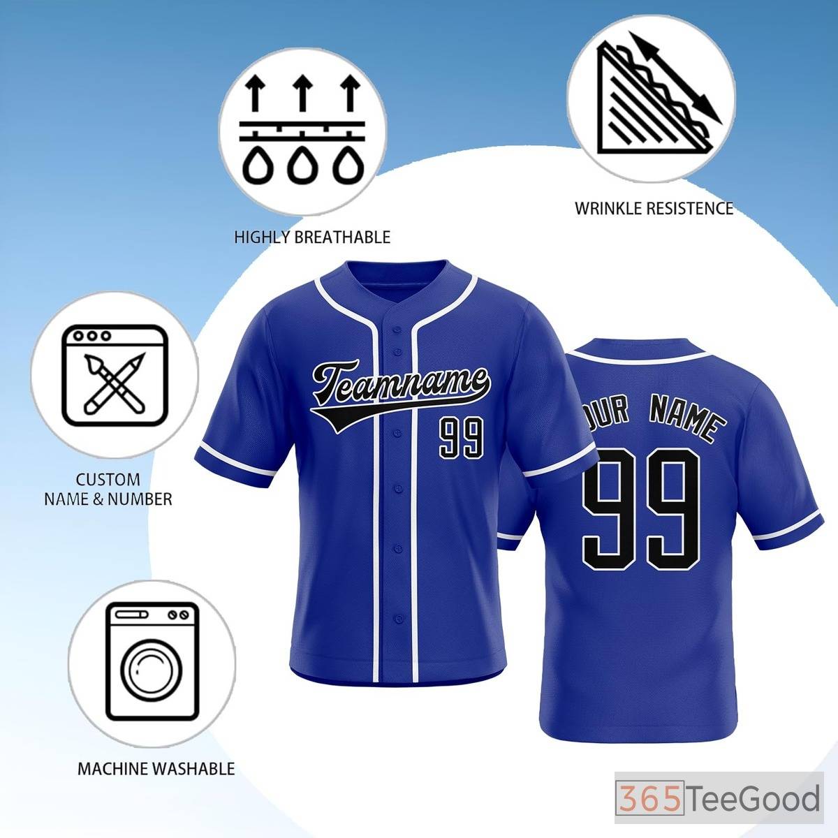 Blue Baseball Jersey Tee for Men & Women - Your Go-To for Custom Team Apparel
