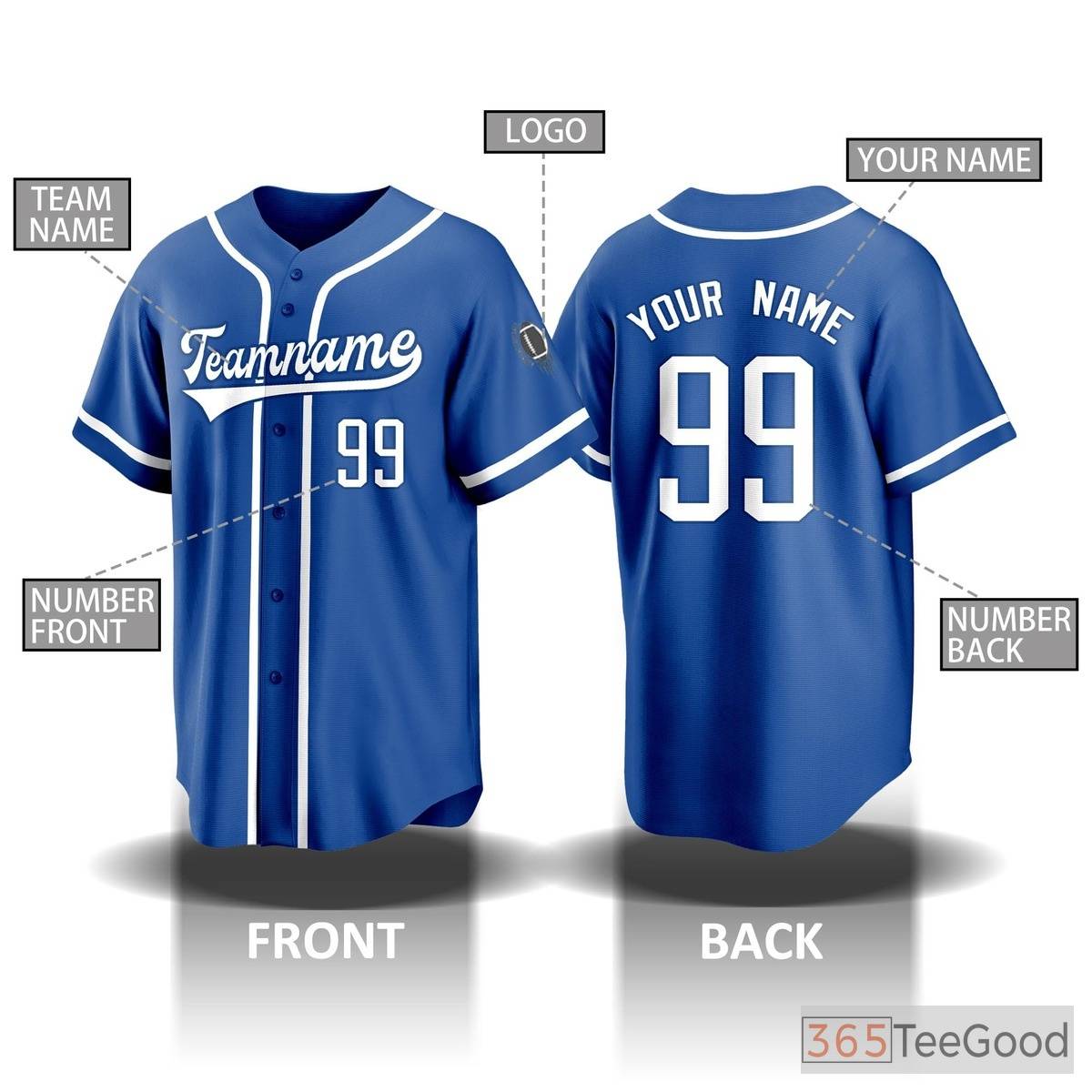 Blue Baseball Jersey Tee for Men & Women - Customize Your Player & Team Identity