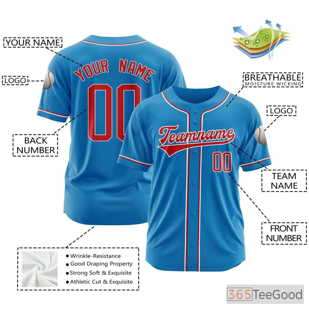 Blue Baseball Jersey Tee for Men & Women - Design Your Custom Team & Player Look