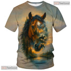Blue And Brown Fantasy Horse Graphic Novelty 3D Printed Casual Unisex T-Shirt Tops