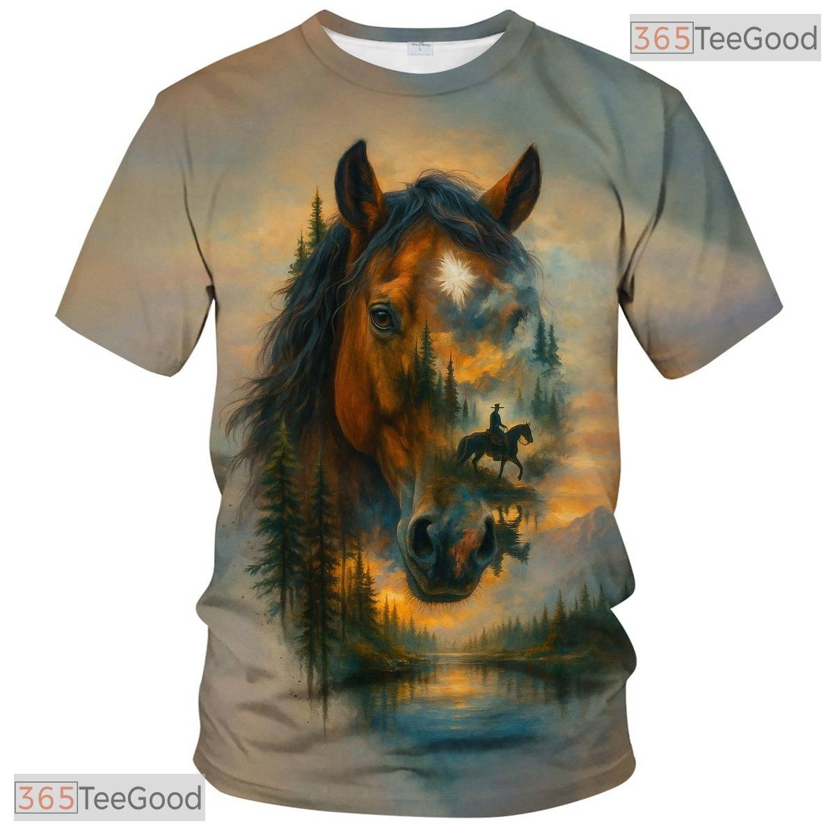 Blue And Brown Fantasy Horse Graphic Novelty 3D Printed Casual Unisex T-Shirt Tops