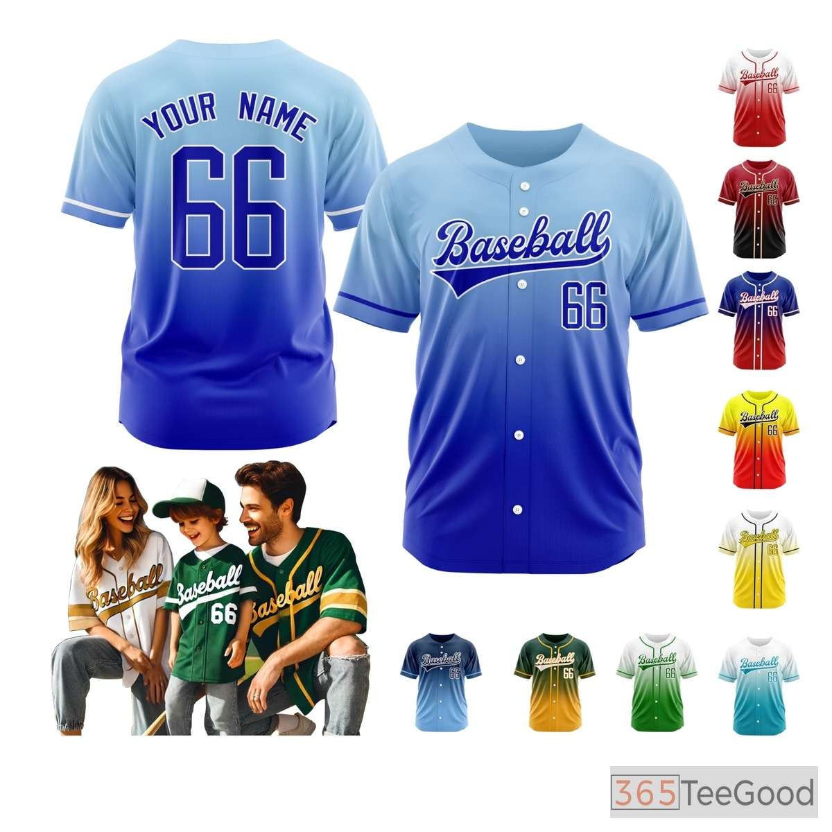 Blue Custom Baseball Jersey Tee for Men & Women - Personalized Name, Number & Logo