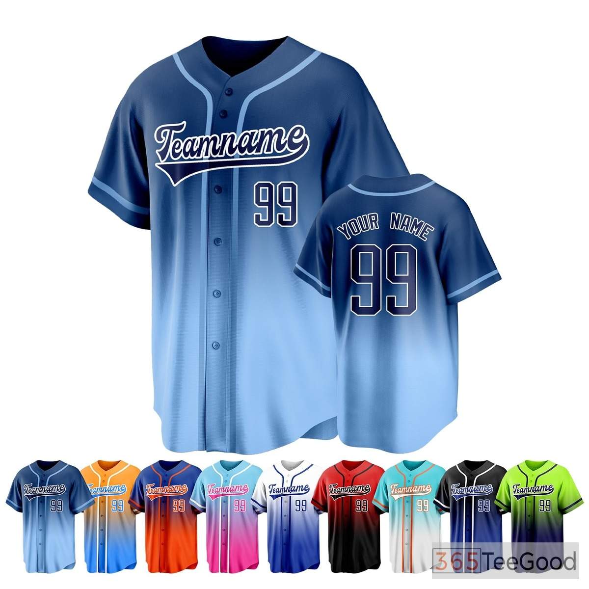 Blue Custom Baseball Jersey Tee for Men & Women - Personalize Stitched Name & Number