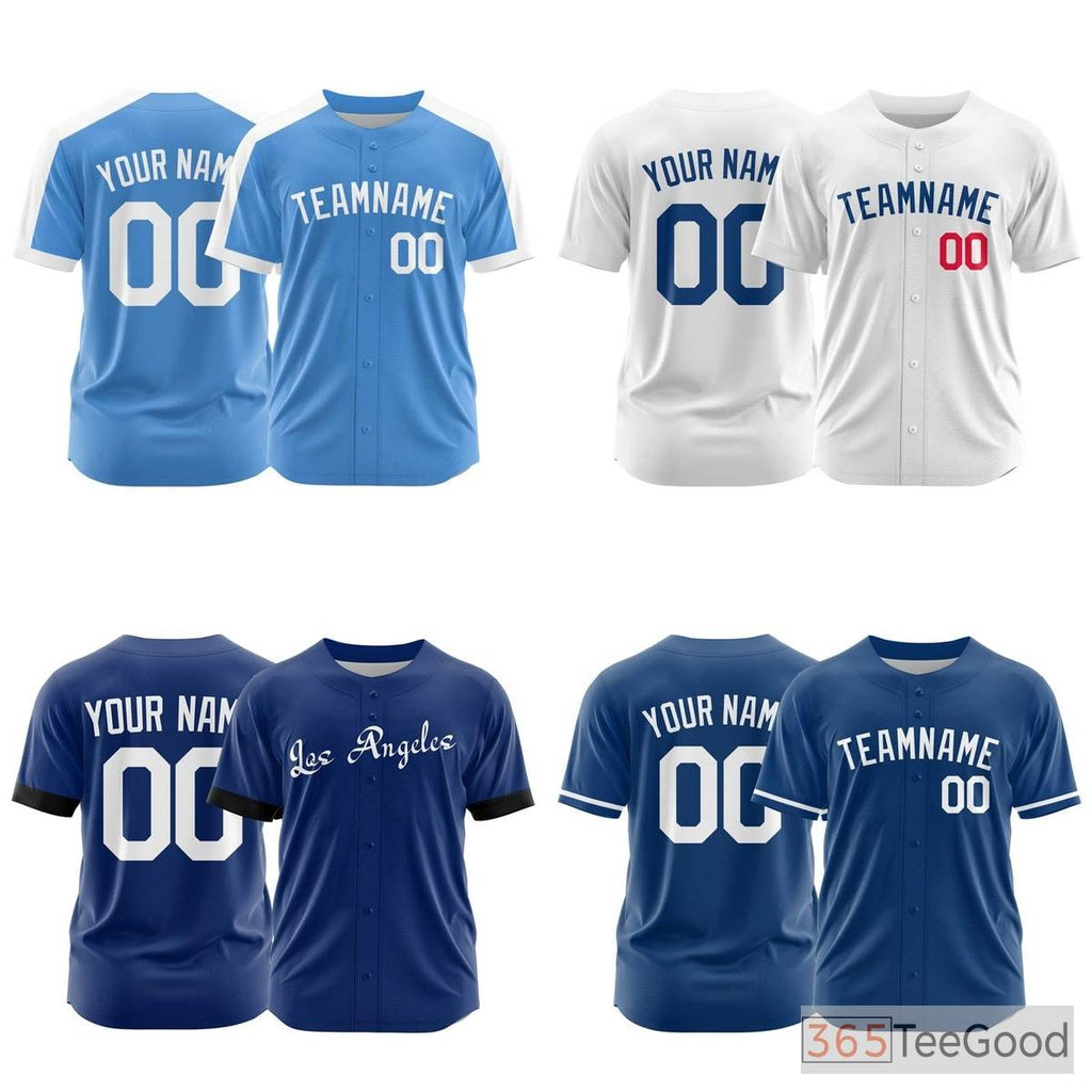 Blue Custom Baseball Jersey Tee - Personalized Stitched Name & Number for Men & Women