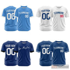 Blue Custom Baseball Jersey Tee - Personalized Stitched Name & Number for Men & Women
