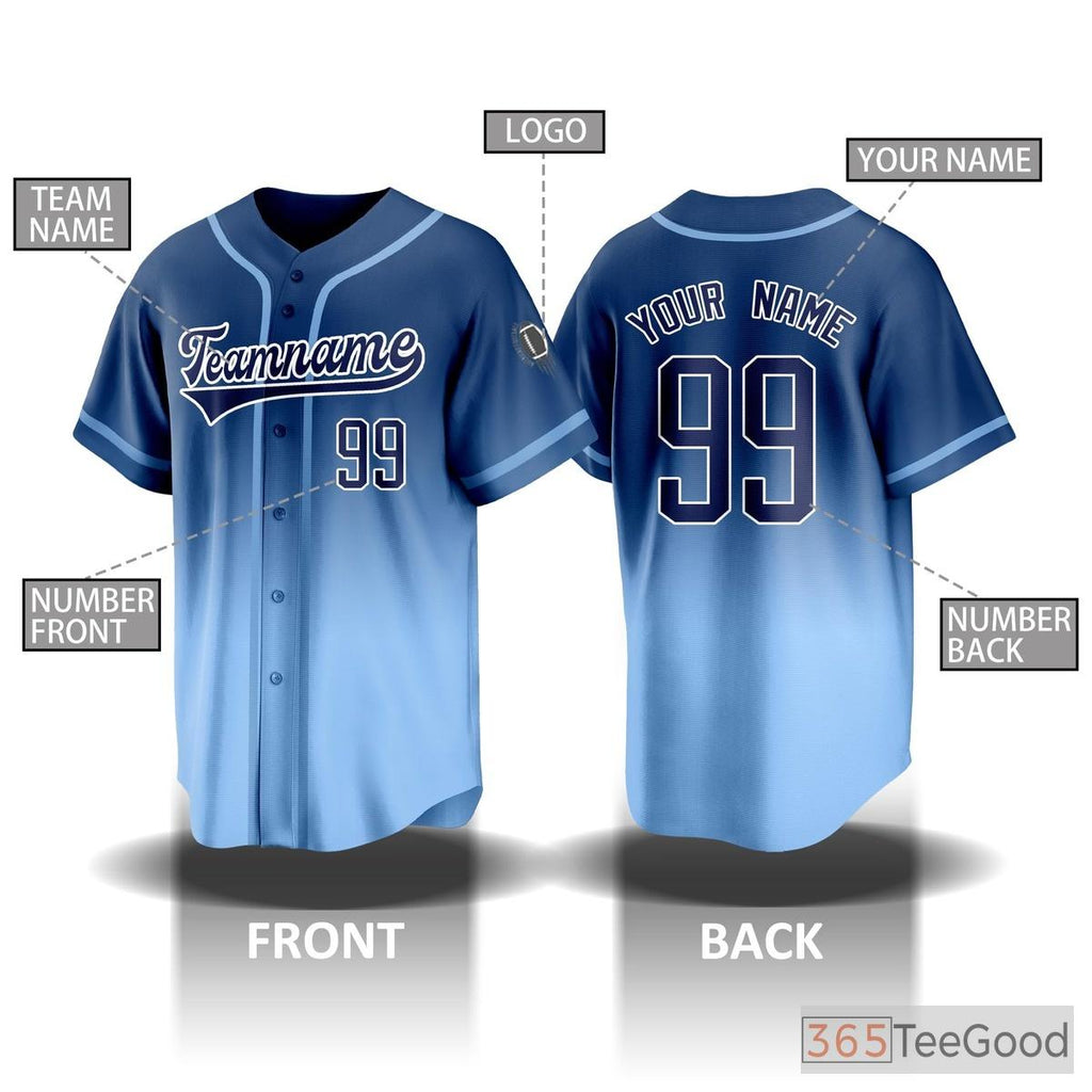 Blue Custom Baseball Jersey Tee for Men & Women - Personalize Stitched Name & Number