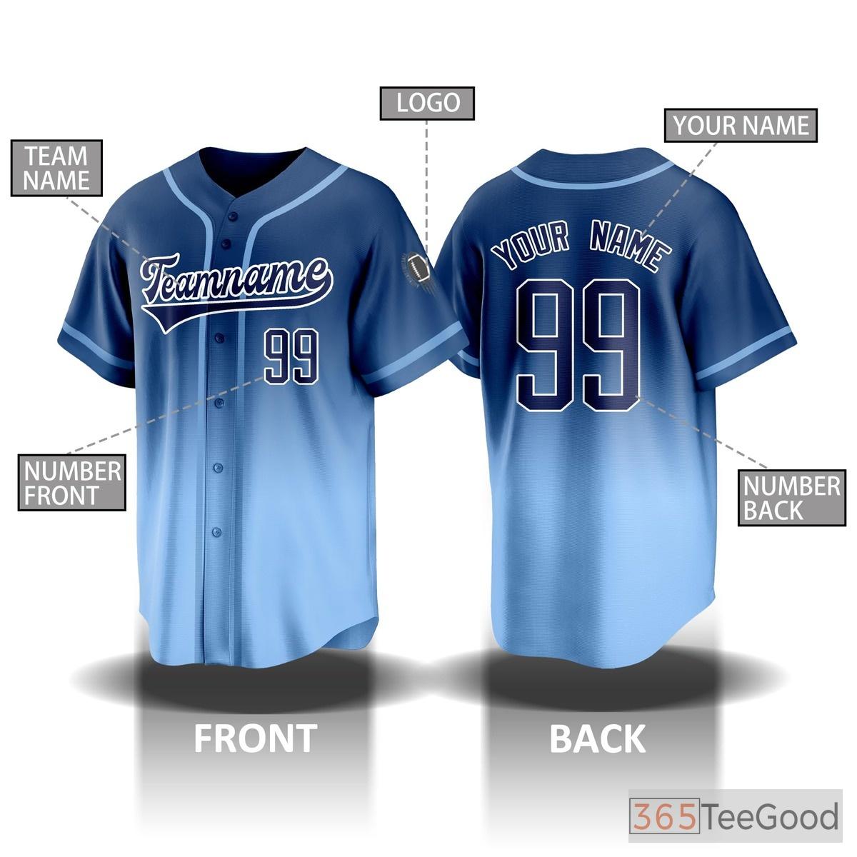Blue Custom Baseball Jersey Tee for Men & Women - Personalize Stitched Name & Number