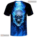 Blue Flame Skull Basketball Graphic 3D Printed Short Sleeve Unisex T-Shirt Tops Fun
