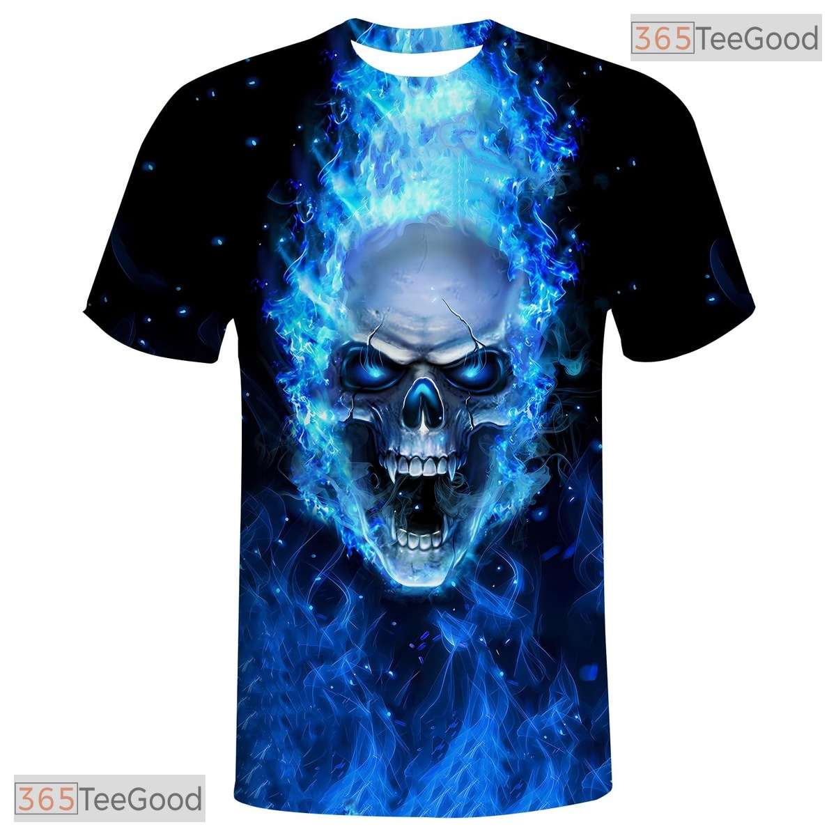 Blue Flame Skull Basketball Graphic 3D Printed Short Sleeve Unisex T-Shirt Tops Fun