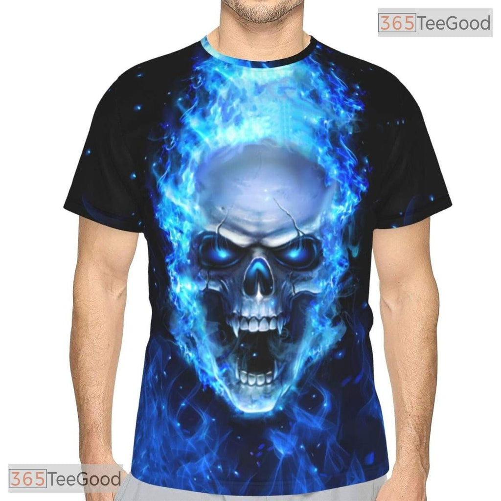 Blue Flame Skull Basketball Graphic 3D Printed Short Sleeve Unisex T-Shirt Tops Fun