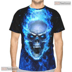 Blue Flame Skull Basketball Graphic 3D Printed Short Sleeve Unisex T-Shirt Tops Fun