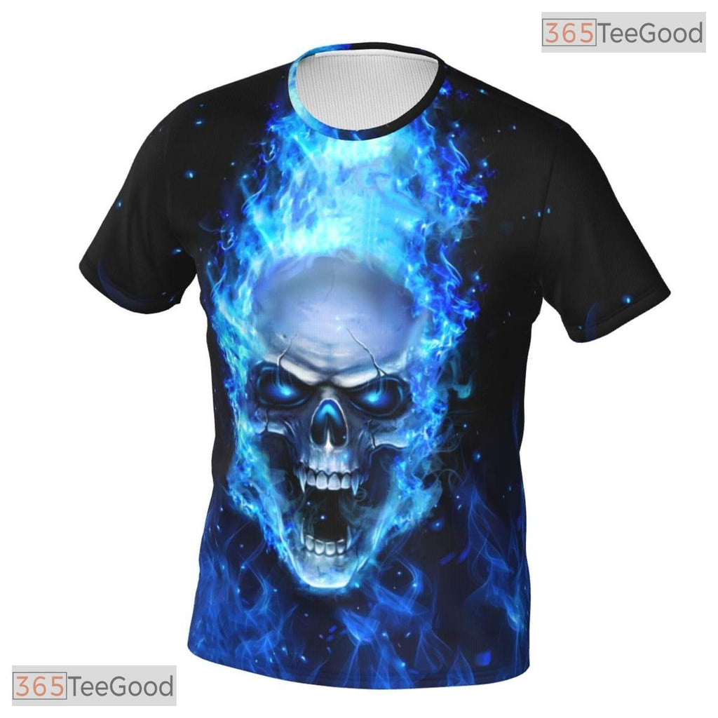 Blue Flame Skull Basketball Graphic 3D Printed Short Sleeve Unisex T-Shirt Tops Fun