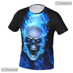 Blue Flame Skull Basketball Graphic 3D Printed Short Sleeve Unisex T-Shirt Tops Fun