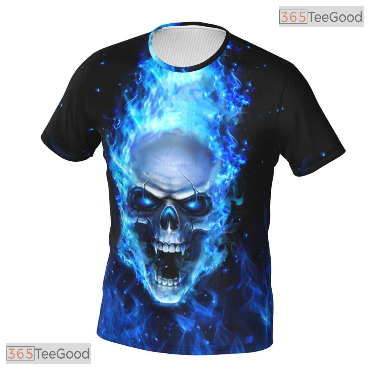 Blue Flame Skull Basketball Graphic 3D Printed Short Sleeve Unisex T-Shirt Tops Fun
