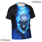 Blue Flame Skull Basketball Graphic 3D Printed Short Sleeve Unisex T-Shirt Tops Fun