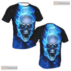 Blue Flame Skull Basketball Graphic 3D Printed Short Sleeve Unisex T-Shirt Tops Fun