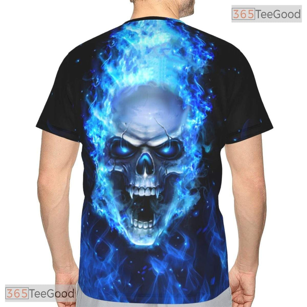 Blue Flame Skull Basketball Graphic 3D Printed Short Sleeve Unisex T-Shirt Tops Fun