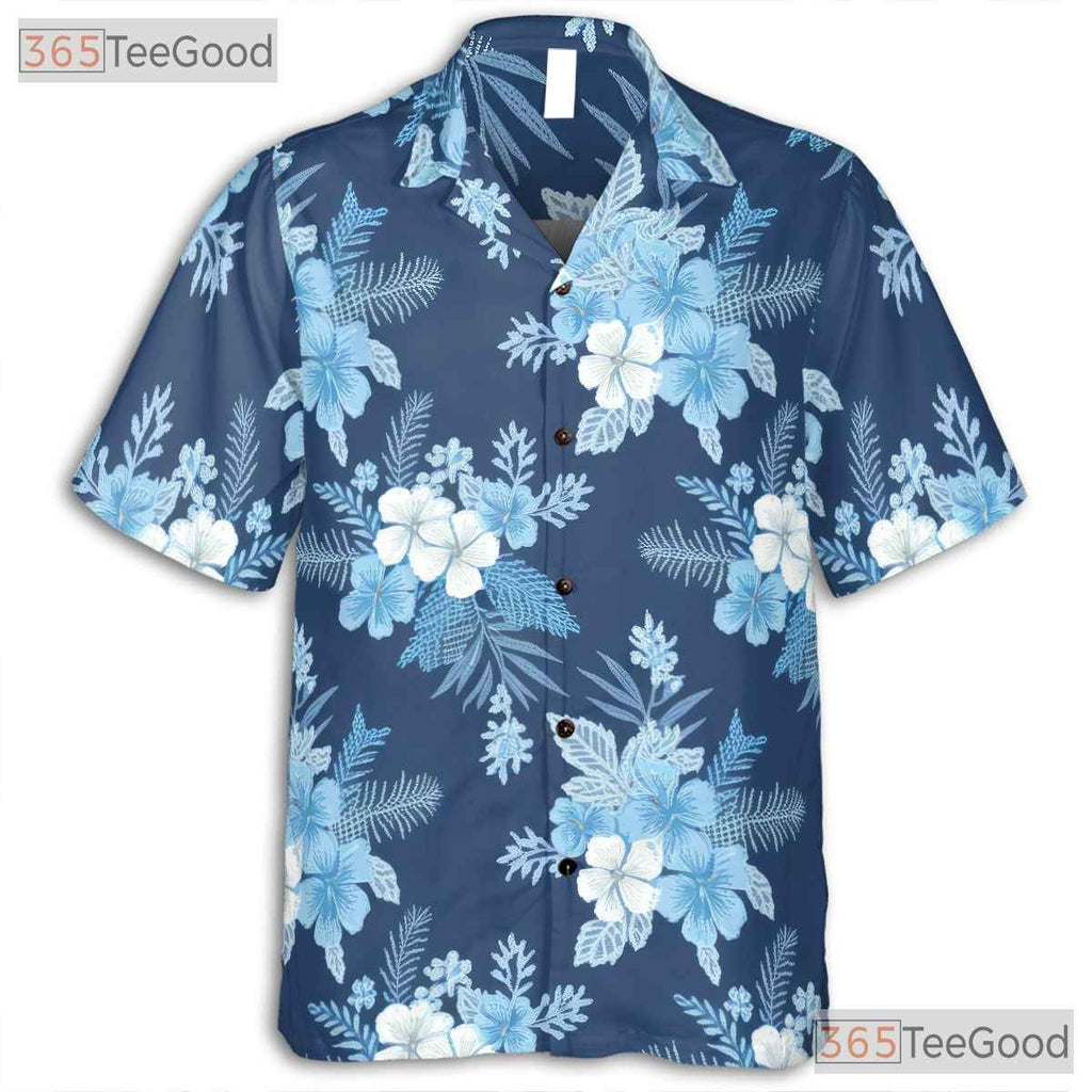 Blue Floral Tropical Hawaiian Shirt- Unisex Beach Vacation Button-Up Aloha Top