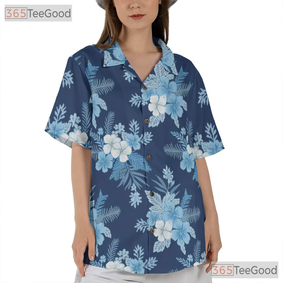 Blue Floral Tropical Hawaiian Shirt- Unisex Beach Vacation Button-Up Aloha Top