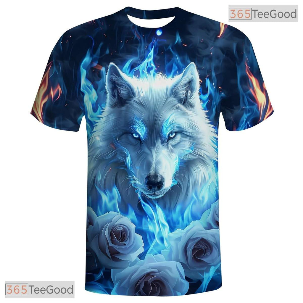 Blue Floral Wolf American Eagle Flag 3D Graphic Printed Casual Unisex Tee Tops