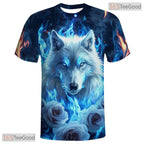 Blue Floral Wolf American Eagle Flag 3D Graphic Printed Casual Unisex Tee Tops