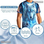 Blue Floral Wolf American Eagle Flag 3D Graphic Printed Casual Unisex Tee Tops