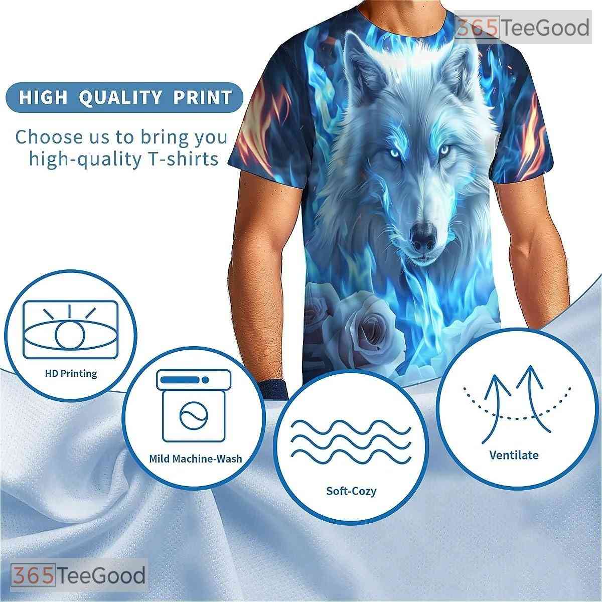Blue Floral Wolf American Eagle Flag 3D Graphic Printed Casual Unisex Tee Tops