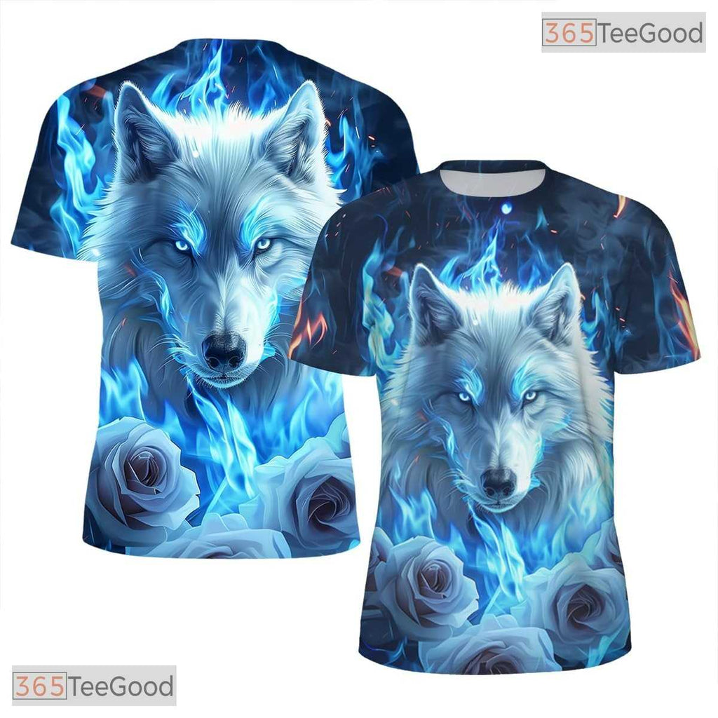 Blue Floral Wolf American Eagle Flag 3D Graphic Printed Casual Unisex Tee Tops
