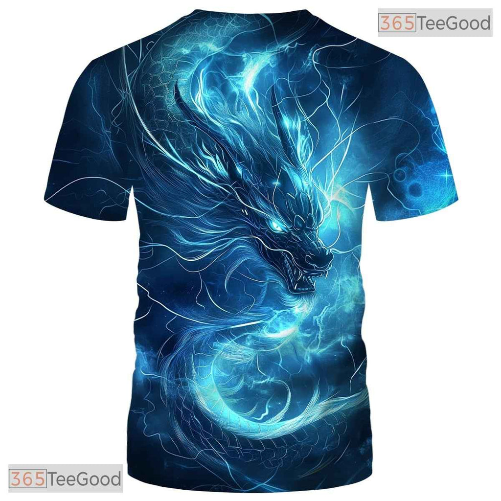Blue Mythical Dragon Funny Graphic Novelty 3D Printed Casual Unisex T-Shirt Tops