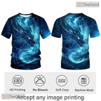 Blue Mythical Dragon Funny Graphic Novelty 3D Printed Casual Unisex T-Shirt Tops