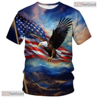 Blue USA Bald Eagle American Flag Pattern 3D Graphic Casual Unisex T-Shirt Tops